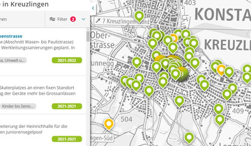 Projektübersicht, Projektkarte mit Projektdetails Projektübersicht, Projektkarte mit Projektdetails