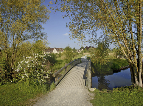 Holzbrücke über Bachlauf