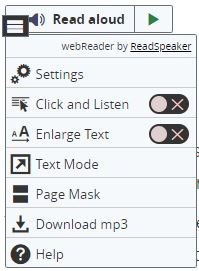 Button Read aloud and Menu, ReadSpeaker