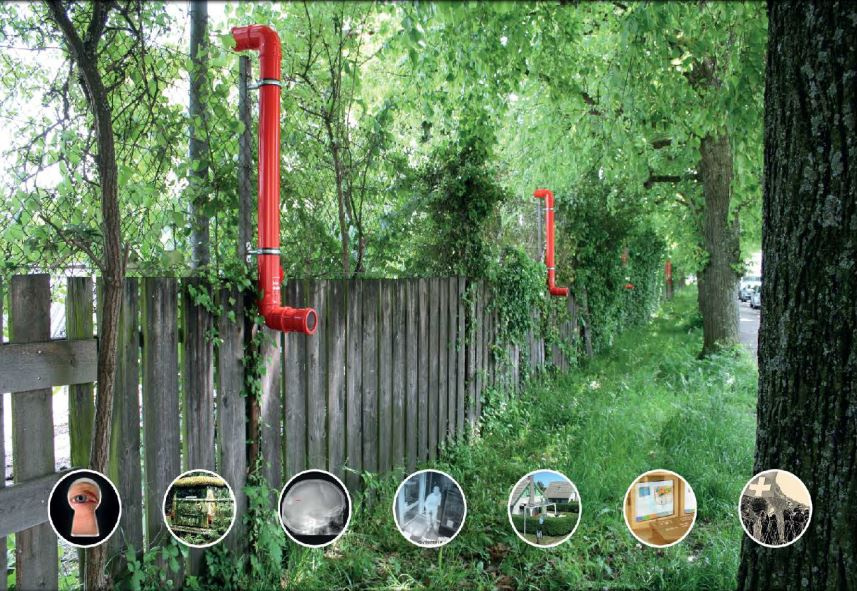 „Grenzübertritt“ von T_Raumfahrt / Elisabeth Wegmann und Melanie Mock (Zürich): Infotafel Kunstwettbewerb 2013/2014 Wiesenstrasse „Grenzübertritt“ von T_Raumfahrt / Elisabeth Wegmann und Melanie Mock, Zürich