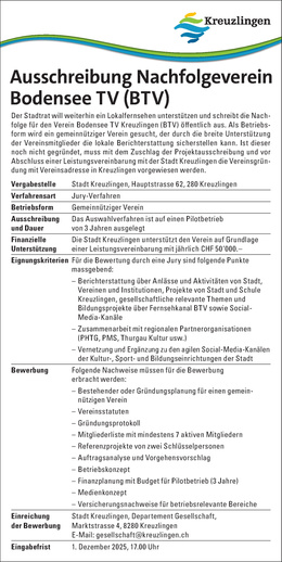 BodenseeTV Ausschreibung Nachfolgeverein BTV