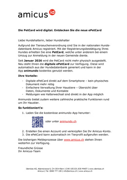 Merkblatt AMICUS Die PetCard wird digital