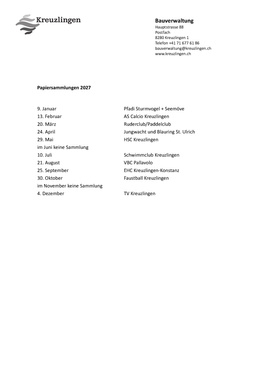 Daten Papiersammlungen 2027 Termine Papiersammlung 2027