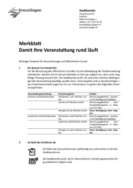 Merkblatt Veranstaltung Merkblatt – damit Ihre Veranstaltung rund läuft