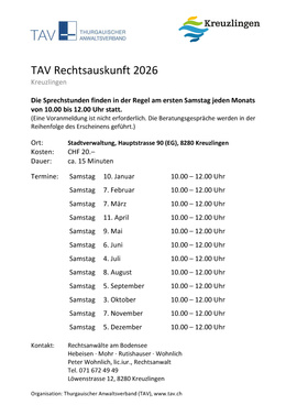 Rechtsauskunft TAV
