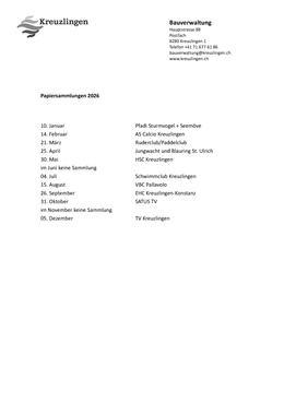 Daten Papiersammlungen 2026 Termine Papiersammlung 2026